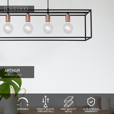 Lucide ARTHUR - Pendant light - 5xE27 - Black